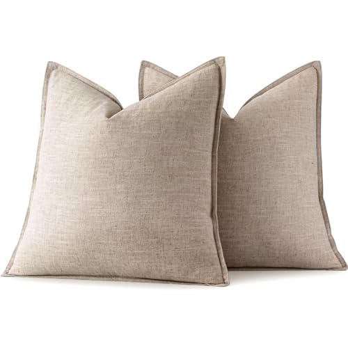 Image of MIULEE Decorative Linen Pillow Covers 18x18 Inch Natural Linen Boho Farmhouse Neutral Couch Throw Pillows for Bed Pack of 2 Accent Modern Pillowcase Sofa Livingroom Home Decor