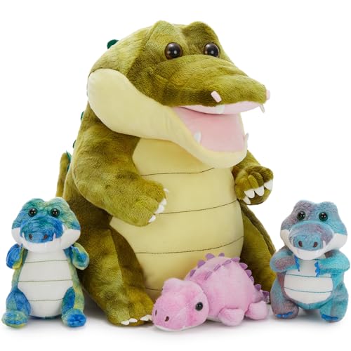 Image of MorisMos Crocodile Stuffed Animal with 3 Baby Inside, 13.7" Stuffed Crocrodile Plush Toy, Mommy Alligator Stuffed Animal with 3 Baby Toys, Stuffed Alligator Plush for Boys & Girls Birthday Gift