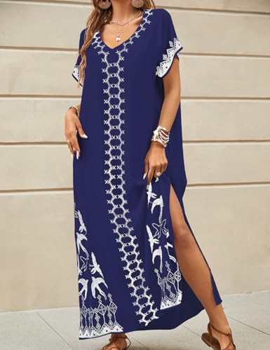 Bsubseach Kaftan Dresses for Women Swimsuit Coverup Beach Caftans Cover Ups Swimwear Loungewear Bird Embroidery2