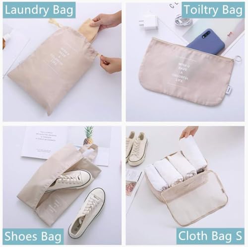 Image of Travel Packing Cubes 7 Pcs Set with Laundry Bag | Portable Luggage Organizer Bags for Clothes, Shoes & Toiletries | Lightweight Foldable Travel Storage Set