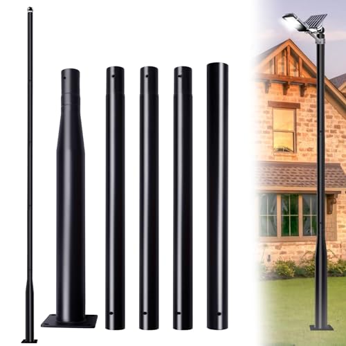 YuLuoXiang Lampadaire solaire de 4,8 m de haut en acier galvanisé pour extérieur, caméra de jardin, porche, parking avec cage d'armature de montage (noir)