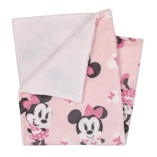 Image of NoJo Disney Minnie Mouse Pink, White and Black Bows Super Soft Sherpa Baby Blanket
