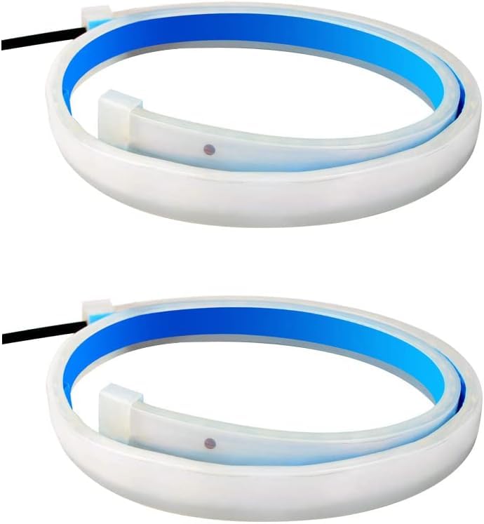 Baceyong 2 stuks LED-lichtstrips, hoge helderheid LED-koplampstrip voor dagrijverlichting, richtingaanwijzers, geschikt voor auto, SUV, camper, bestelwagen, vrachtwagen (blauw en amber)