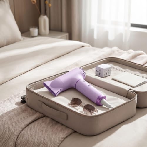 Image of ECOMISTIQ Lightweight Mini Hair Dryer Fast Drying Handheld Hair Dryer Ergonomic Portable Hairdryer Powerful Air Current for Travelers Dorm Rooms Gym Pink Gold Us| Dryers| Care & Styling |Health &