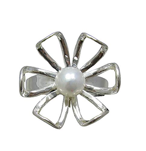 Bague argent massif 925 fleur perle R001189 anti-allergie