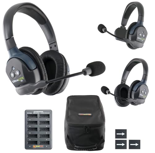 EARTEC UL321 Ultralite-HD 3-Person Full Duplex Wireless Intercom Headset Communication System, Single and Dual Ear Headsets, Up to 1000ft Range, U.S. Company
