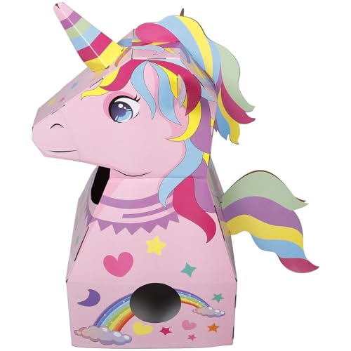 Mikinona Disfraz de Cartón para DIY Juguete de Papel Ligero y Resistente Unicornio 3D para Juegos de Rol Infantiles Accesorio Creativo para Fiestas y Actividades Escolares