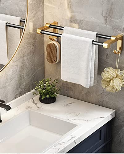 Toallero doble de pared de aluminio de 60cm con gancho multifunción negro 6