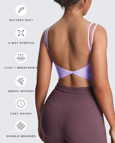 Image of Aoxjox Women's Workout Sports Bras Fitness Padded Backless Yoga Crop Tank Top Twist Back Cami