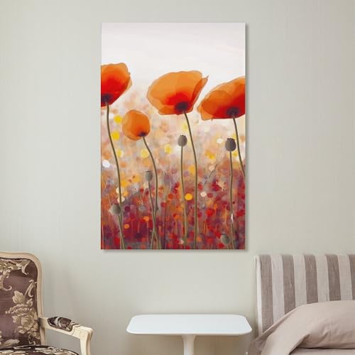 Tableau moderne coquelicot rouge grand format impression toile salon