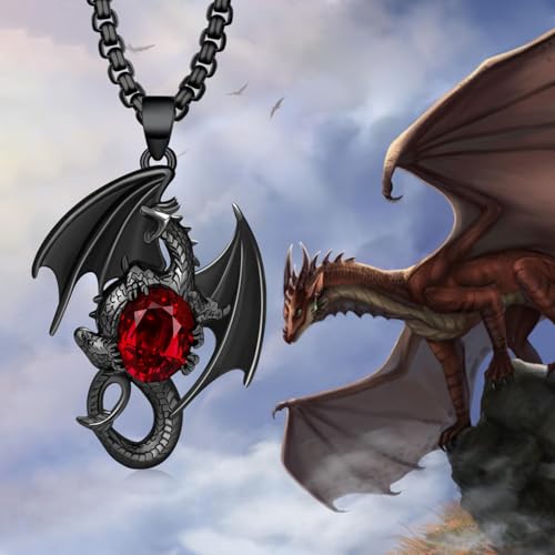 Dragon Necklace for Men - 925 Sterling Silver Black Dragon Pendant - Red Cz Gothic Jewelry Gifts3