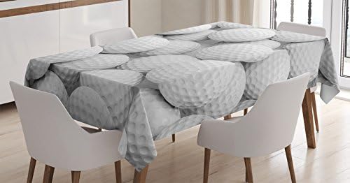 Ambesonne Sports Tablecloth, Pile of Realistic Golf Balls Together Closeup Picture Challenge Entertainment Joyful, Dining Room Kitchen Rectangular Table Cover, 60" X 84", White Grey