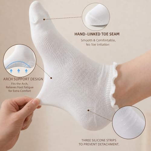HotJna Black White Gray Ruffle No Show Socks for Women, 6 Pairs — view 5