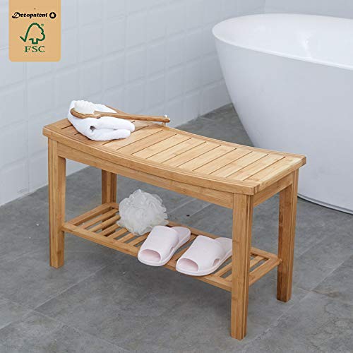 Robuste Badezimmer-Bank aus Bambusholz - Stabile Holzbank für das Badezimmer - Praktisch als Badhocker / Badstuhl - Decopatent