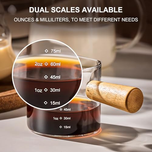 PARACITY Espressotassen mit Henkel, 100 ml Doppelausguss-Messbecher aus Glas mit Doppelskala, klares Espresso-Schnapsglas mit V-förmiger Öffnung, Espresso-Zubehör