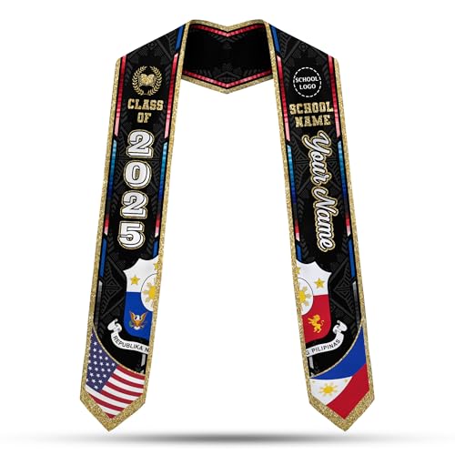 MonkeyVan Philippine Graduation Stole Philippines Graduation Flag Stole Sash Philippine American Flag Graduation Sash Plp8