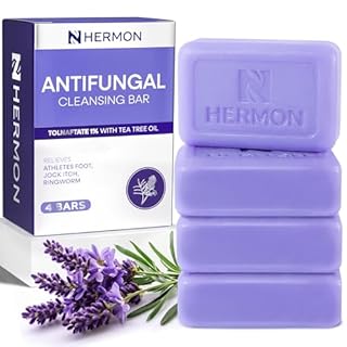 Hermon Antifungal Soap with Tea Tree Oil: Antifungal Bar Soothing Care & Relief of Itchy for Ringworm, Jock Itch, & Athletes Foot - Body & Face Wash - Lavender - 4 Pack