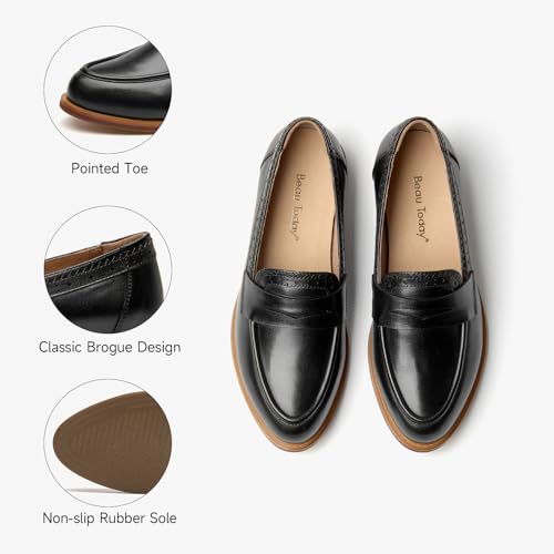 Image of BEAU TODAY Womens Leather Penny Loafers, Slip On Loafer Flats | Premium Sheepskin Upper, Pigskin Lined and Cowhide Insole for All Day Comfort, Non-slip Rubber Sole, Office or Casual Wear