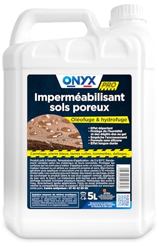 Onyx Professionnel - Imperméabilisant Hydrofuge et Oléofuge Sols Poreux Multi-Surface - Effet Perlant, Sans Solvant, Sans Odeur - Fabrication Française - 5L