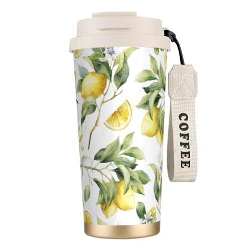 YXDVPALNE Limón Limón,Taza de café de acero inoxidable 316 con cordón, vaso térmico de viaje para coche, 500 ml