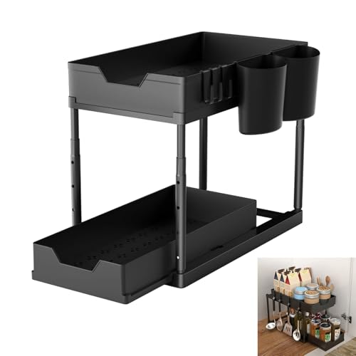 Estante Bajo Fregadero de 2 Niveles con Cajón Deslizante para Organización Multiusos de Almacenamiento para Cocina y Baño miniatura 2