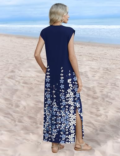 Image of Zeagoo Summer Dresses for Women 2026 Long Maxi Sundresses Loose Split Wrinkle-Free Beach Travel Vacation Clothes