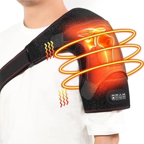 Heated Shoulder Wrap for Men Women - Upgrade Electric Shoulder Heating Pad with 3 Massager and Heat Settings and Timer Modes, Heated Shoulder Braces for Neck and Shoulder Deep Issue Cover