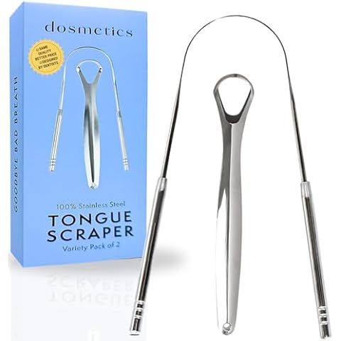 DOSMETICS - Tongue Scraper Variety Pack 100% Medical Grade Stainless Steel Spoon and U shaped Tongue Scrapers for Adult and Kids, Easy To Use, For Oral Care & Hygiene Cover