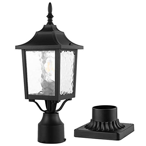 Post light,CINOTON Lamp Post Light Fixture 6-Inch with 3-Inch Pier Mount Base, Waterproof Post Lantern with Water Ripple Glass, Matte Black Finish, Outdoor Post Lights for Patio, Yard, Garden, Pathway