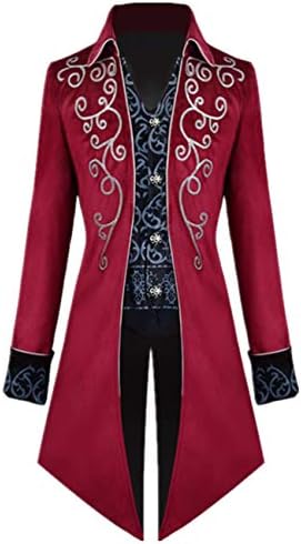 Apocrypha Men's Medieval Steampunk Tailcoat Vampire Gothic Jackets Frock Coat (Medium, Red)