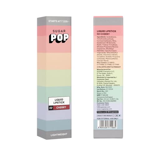 Image of SUGAR POP Liquid Lipstick - 02 Cherry (Red) - 2.5 ml - Velvet Matte Texture, Non-drying Formula, Transfer Proof, Long Lasting, Rich Hydrating Pigment l All Day Wear Lipstick for Women