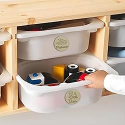 Estanteria Trofast Ikea Organizador de madera para cajones de juguetes | Placas Decoración Playroom infantil Montessori | Letrero Cartel pack 16 unidades separador estantería trofast cesta | REGALO nombre Castellano