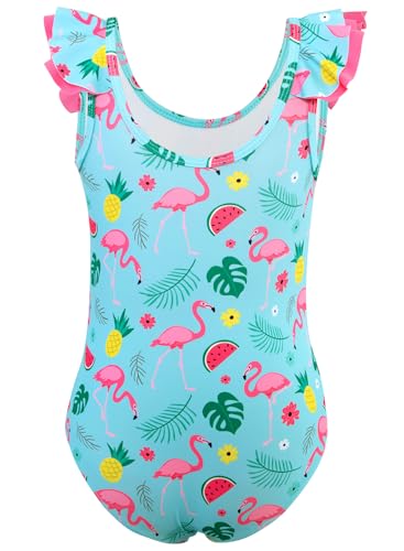 Girls One Piece Swimsuits Quick Dry Toddler Bathing Suits Cute Ruffled Round Neck Beach Swimwear 3-10 Years2