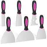 ThinkLearn Pink Putty Knife Set, Drywall Tools1" 2" 3" 4" 6" 8" Spackle Knife, Women Stainless Steel
