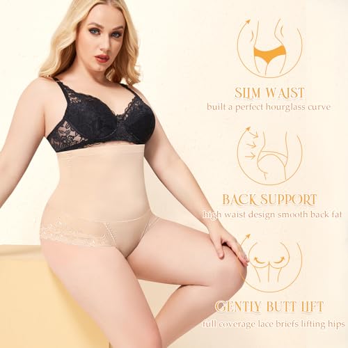 Image of Werena Women Tummy Control Shapewear Panties Shaping Underwear High Waist Body Shaper(#382 Lace Bottom Beige, XX-Large)