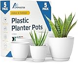 Lifemaster Eco Friendly Plant Pot Set -5-Pack Home Decor Flower Indoor and Outdoor Plastic Pots with Drainage Holes, Assorted Sizes (7', 6.6', 6', 5.3', 4.8') - Stackable Garden Versatile Planters