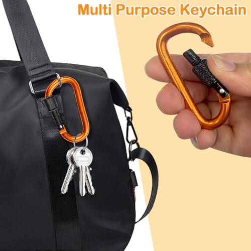 3-teiliger Karabinerhaken, Verschlusskarabiner mit Schraubverschluss, D-Ring, Karabiner-Schlüsselring für Rucksäcke, Schlüsselanhänger, Outdoor-Aktivitäten, Reisen (Orange)