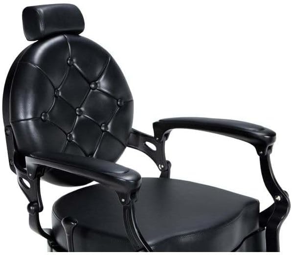 Genérico Sillón Clásico de Barbero hidráulico Estilo Vintage con reposapies Integrado Modelo Check Negro