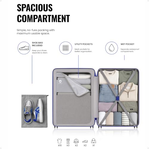 Image of SNITCH Blink Medium Size Silver Polycarbonate Hard Travel Suitcase - Suitcase Medium Size & Luggage with 8 Wheels, Premium Lock, Wet & Dry Pouch & Free Shoe Bag