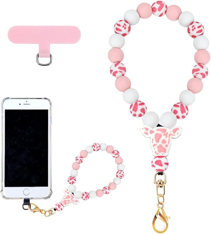 Marble Silicone Beaded Phone Wrist Strap, Cellphone Lanyard with Tether Tab, Elastic Hands-Free Wristlet Bracelet-picture-29