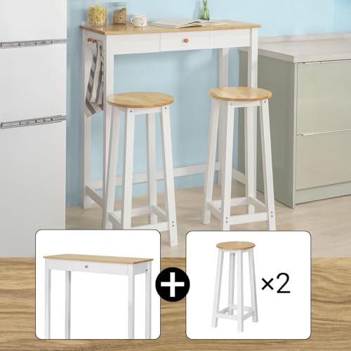 SoBuy Juego de Mesa Alta para Comedor, Conjunto de Bar con 2 Taburetes, Mesa de Cocina Moderna Ideal para Espacios Reducidos FWT50-WN - imagen 2