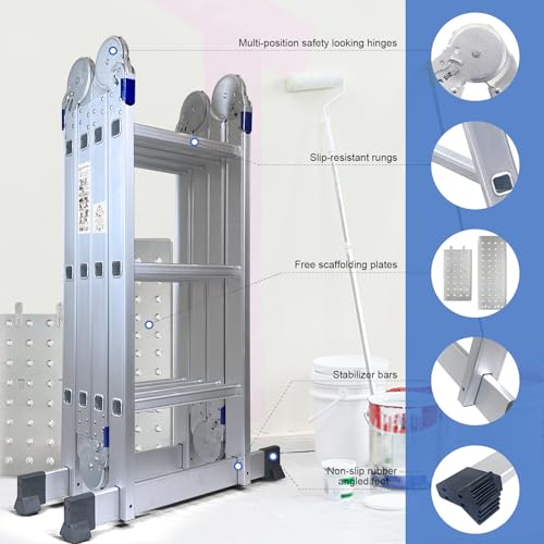 Gaolly Folding Step Ladder, Multi-Purpose Folding Adjustable Telescoping Aluminium Extension Ladders for Home and Industrial