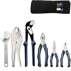 6-piece Pliers Set Home Maintenance Tool Kit for Men, Including Groove Joint, Long Nose, Diagonal Cutting, Locking Pliers, Adjustable Wrench and Linesman Pliers, with Storage Pouch