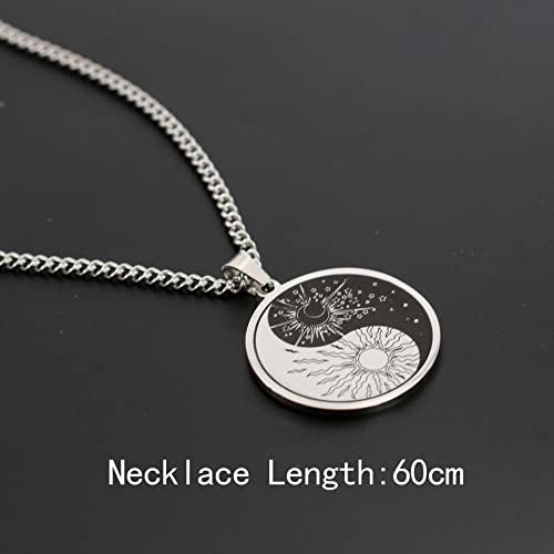 Yin Yang Choker Pendant Necklace - Taichi Sun And Moon Star Black White Day Night Pendant Necklace Stainless Steel Chinese Philosophy Taoist Symbol Pendant Necklace Amulet Jewelry For Women Men #TOP2