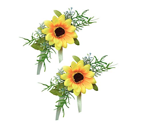 Mojun Bride Bridesmaid Wedding Flower Corsage Wrist Flower Simulation Sunflower, Pack Of 2 #TOP4
