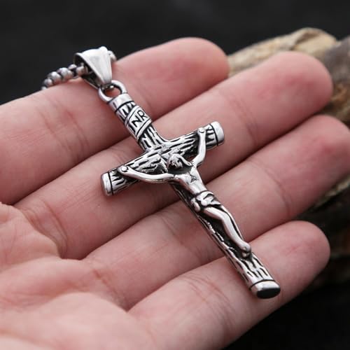 Collier punk homme chaîne épaisse pendentif croix gothique vintage