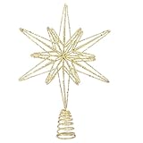 Weihnachtsbaumspitze, 32 x 25CM Glitzern Christbaumspitze Gold Metall Baumspitze Stern Weihnachten 3D Stern Weihnachtsbaumspitze für Weihnachtsfeier Weihnachtsbaumschmuck