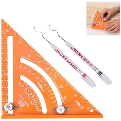 LARMEIL 7 inches Carpenter Square Tool, Triangle Square with Deep Hole Marker Pens Plastic Roofing Square Multifunctional Carpentry Square Layout Measuring Tool(Orange) Cover