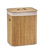Mi Dekor-Cesto De Ropa Sucia Con Tapa,Rectangular, Asas De Tela,Plegable,Dormitorio,Baño,100% Bambú Natural,Ecológico, Tamaño 40x30x50 cm,60 Litros,Interior Forrado De Tela,Cuadrado (Natural)