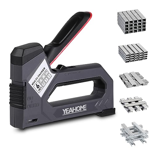 YEAHOME 6-in-1 Staple Gun Heavy Duty, Upholstery Manual Brad Nailer Power Adjustment Stapler Gun with 5000 Staples for Fixing Material, Wood, Crafts, Carpentry, Decoration DIY by YEAHOME - Used condition - US$21.34